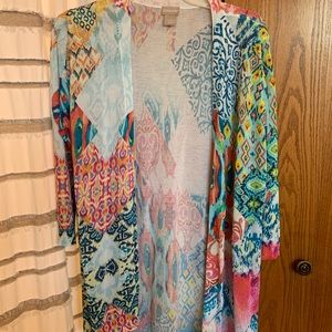 CHICOS Ikat cardigan sweater beautiful colors pinks, turquoise, orange